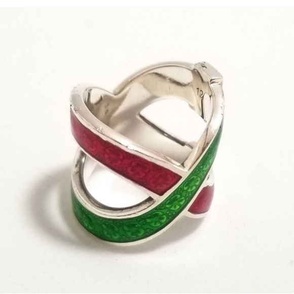 Gucci ring silver red and green sz various unisex - Picture 1 of 6
